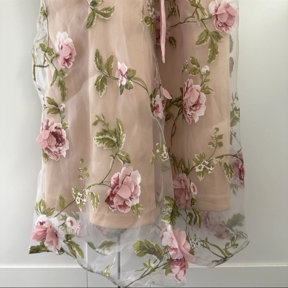 Lulu's Nude/Pink Floral Tie Strap Midi Dress Prom Wedding Guest Party Formal NEW - Picture 9 of 16